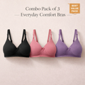 Modern Luxe 3-Pack Padded Bra Bundle (34B) – Black, Royal Purple & Soft Peach | Seamless Polyamide Comfort