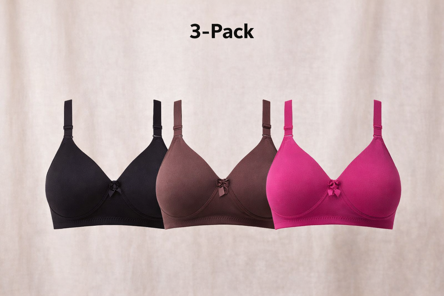 Premium 3-Pack Padded Everyday Bras (Size 30B) – Seamless Polyamide Support & Natural Lift Bundle