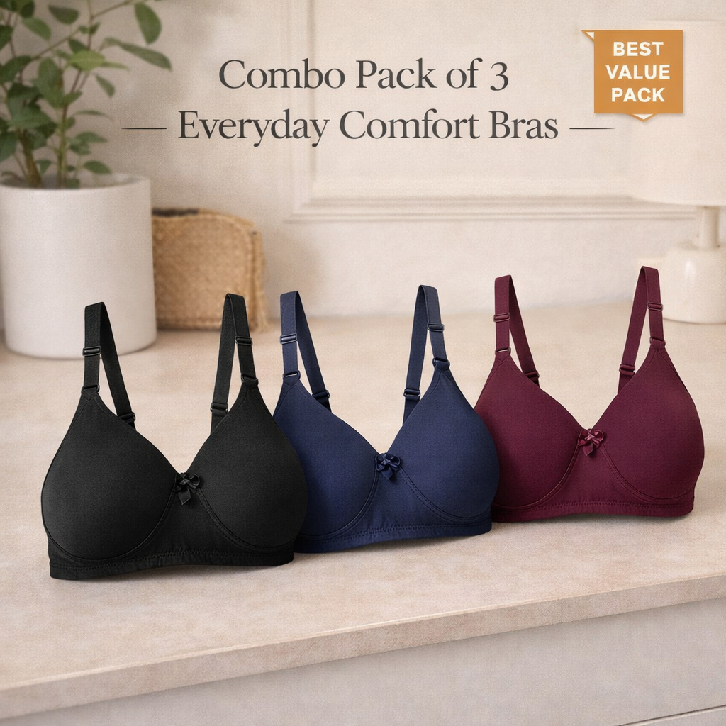 The Signature 3-Pack Padded Bra Bundle (36B) – Wine, Black & Navy | Seamless Polyamide Comfort