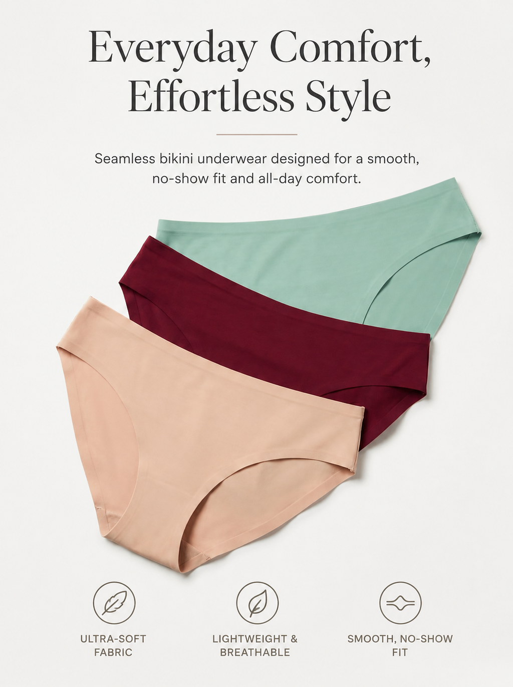 Seamless Comfort Bikini Briefs – Soft Stretch No-Show Panty Combo Pack (Pack of 3)