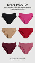 Women’s Cotton Bikini Panties Pack of 6 (Black, Beige, Red, Maroon & Rose Pink Shades) | Soft Stretch Daily Wear Innerwear Combo