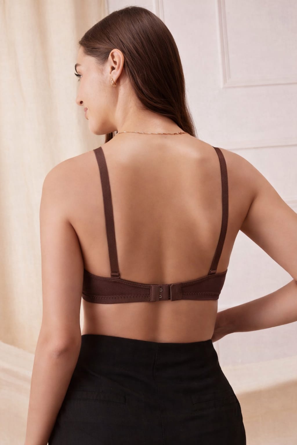 Brown Polyamide Padded Bra | Soft Comfort & Everyday Support