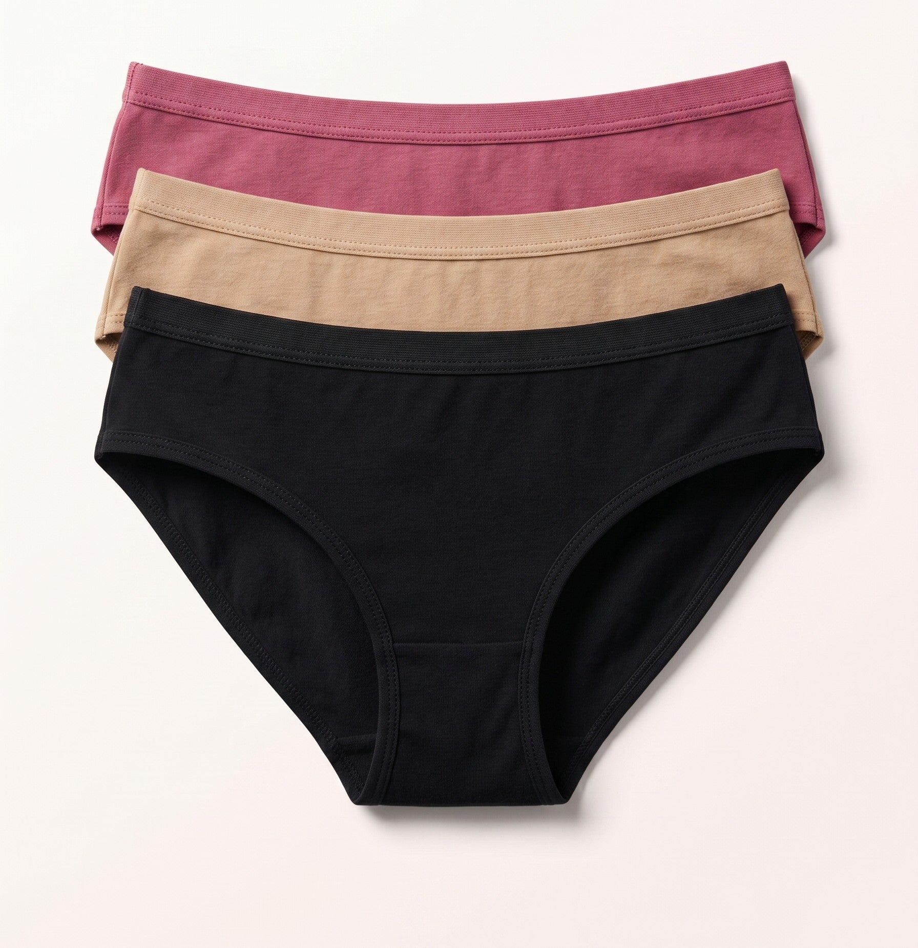 The Essential Trio | Premium 3-Pack Briefs in Midnight Black, Natural Beige, and Cherry Mist