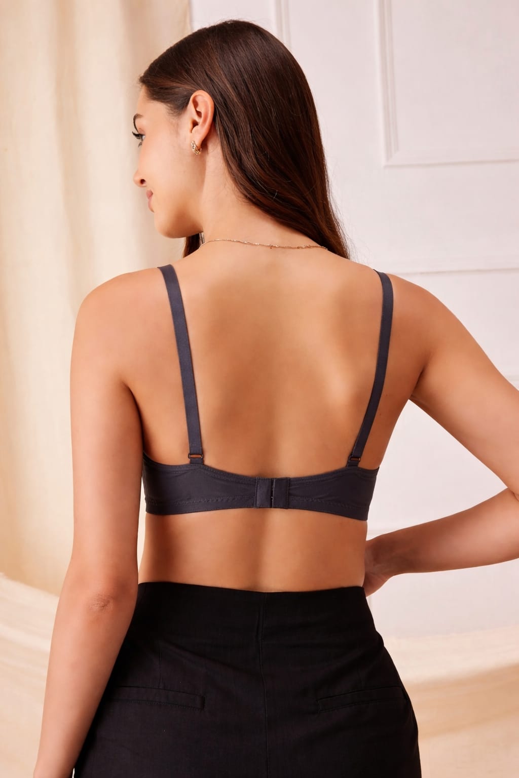 Grey Polyamide Padded Bra | Comfortable Everyday Support