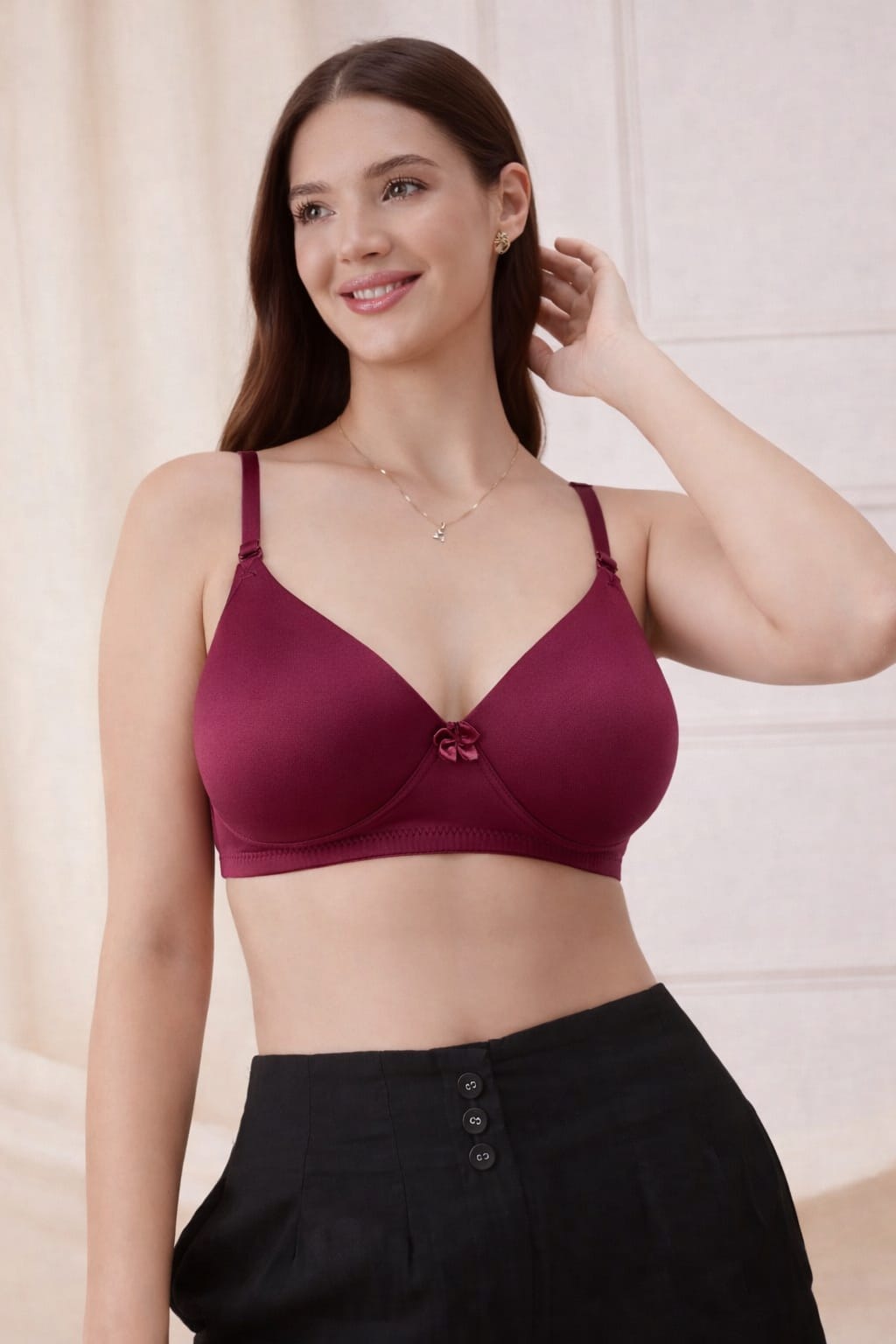 Maroon Polyamide Padded Bra | Soft, Comfortable Everyday Support