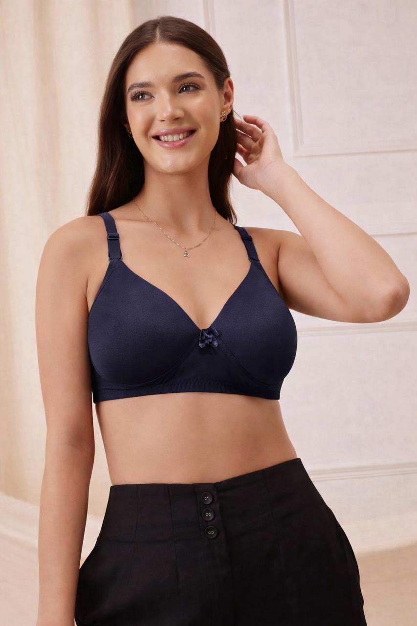 The Essential Trio: 3-Pack Padded Polyamide Bras (32B) – Black, Navy & Beige Seamless Comfort Bundle