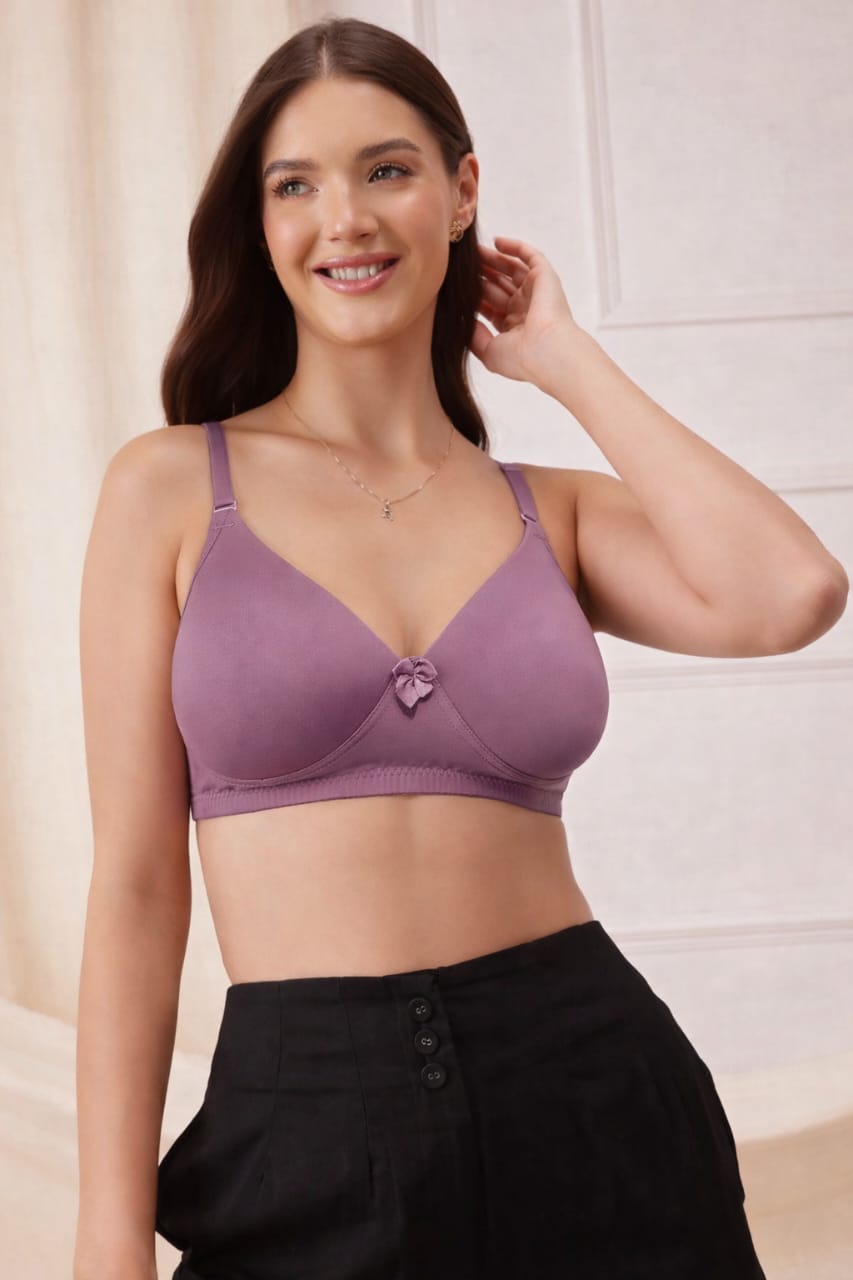 Modern Luxe 3-Pack Padded Bra Bundle (34B) – Black, Royal Purple & Soft Peach | Seamless Polyamide Comfort
